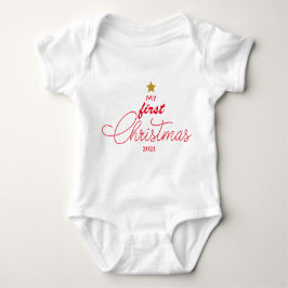 Trendy Red My First Christmas Script Newborn Baby  Baby Strampler