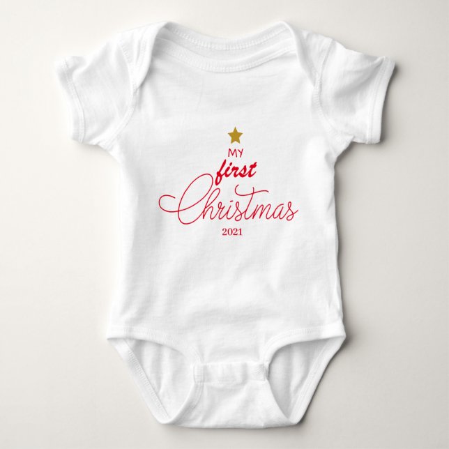 Trendy Red My First Christmas Script Newborn Baby  Baby Strampler (Vorderseite)