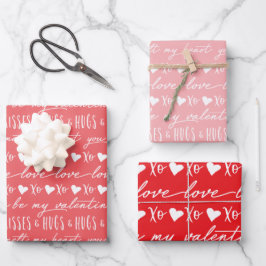 Trendy Red & Pink Calligraphy Be My Valentine Geschenkpapier Set