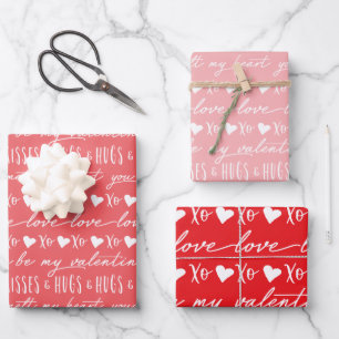 Trendy Red & Pink Calligraphy Be My Valentine Geschenkpapier Set