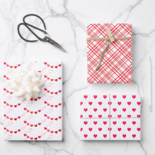 Trendy Red, Pink und White Valentine Muster Geschenkpapier Set