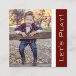 Trendy Red Playdate Card mit Foto Quadratische Visitenkarte