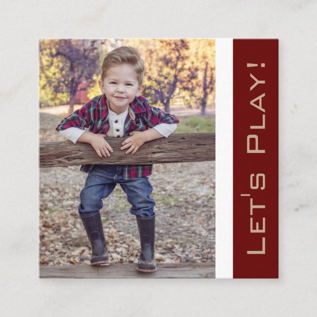 Trendy Red Playdate Card mit Foto Quadratische Visitenkarte (Vorderseite)