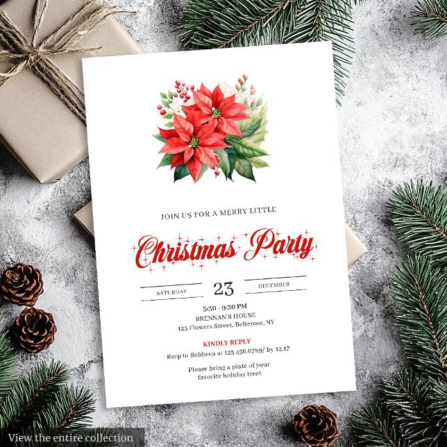 Trendy Red Poinsettia Holiday Party Christmas   Einladung (Trendy Red Poinsettia Holiday Party Christmas Invitation)