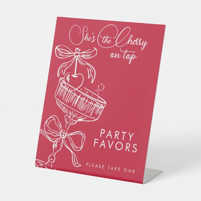 Trendy Red She's The Cherry On Top Bridal Shower Sockelschild (Vorderseite)