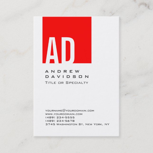 Trendy Red Strip Monogram White Business Card Visitenkarte (Vorderseite)