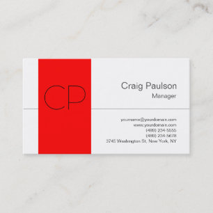 Trendy Red Strip White Monogram Business Card Visitenkarte