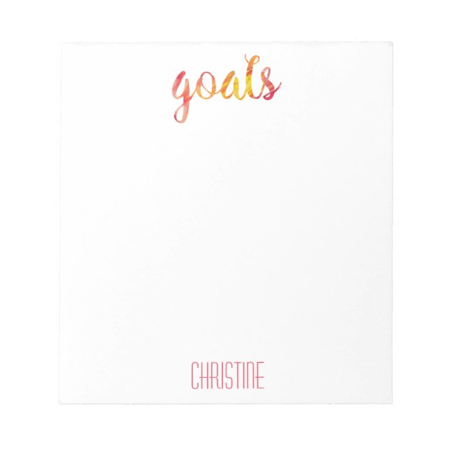 Trendy Red Watercolor Goals Personalisiert Stilvol Notizblock (Vorderseite)