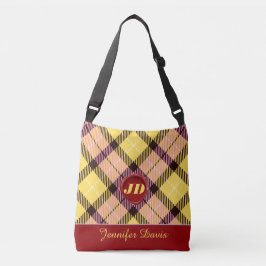Trendy Red Wax Monogram Script Name Tartan Kariert Tragetaschen Mit Langen Trägern