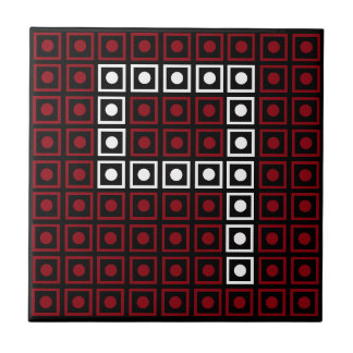 Trendy Red, White & Black 8-Bit LED Pixel Number 9 Fliese