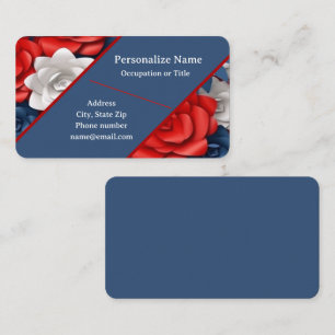 Trendy Red White Blue Blume Floral Design USA Visitenkarte