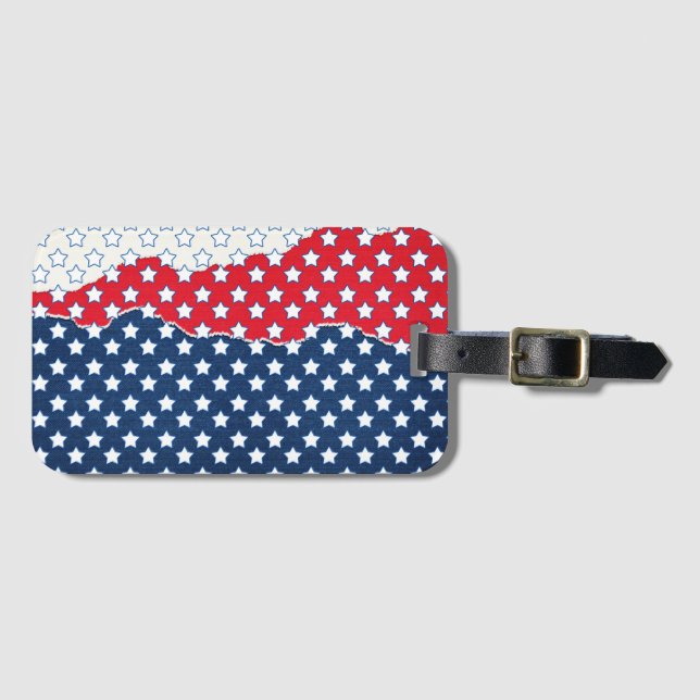 Trendy Red White & Blue Stars America Flag Muster Gepäckanhänger (Vorderseite (Horizontal))