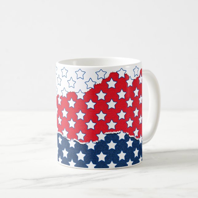 Trendy Red White & Blue Stars America Flag Muster Kaffeetasse (VorderseiteRechts)
