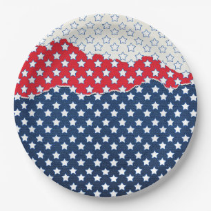 Trendy Red White & Blue Stars America Flag Muster Pappteller