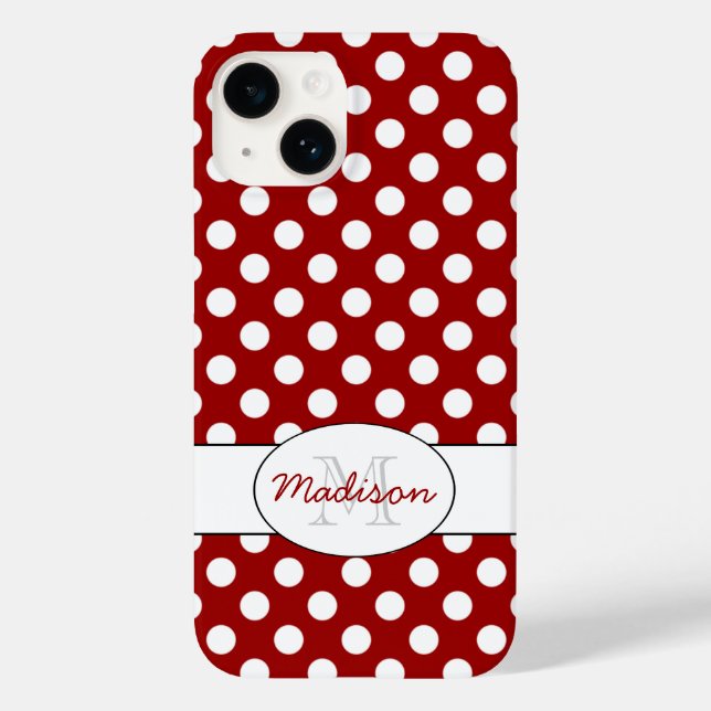 Trendy Red White Polka dots Monogram Case-Mate iPhone Hülle (Rückseite)