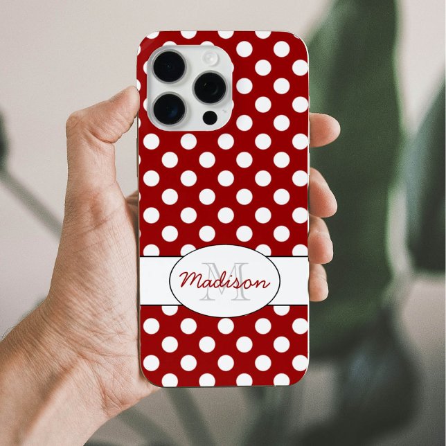 Trendy Red White Polka Dots Muster Monogram Case-Mate iPhone Hülle (Von Creator hochgeladen)