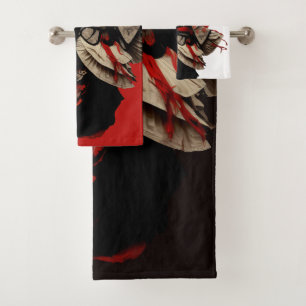 Trendy Red White und Black Kabuki Badhandtuch Set