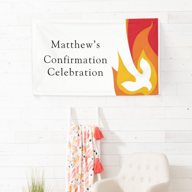 Trendy Red Yellow Fire and Dove Confirmation Banner (Insitu)