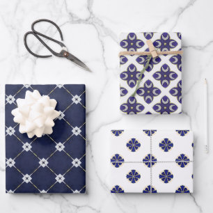Trendy Regal blue und Gold Luxury Geschenkpapier Set