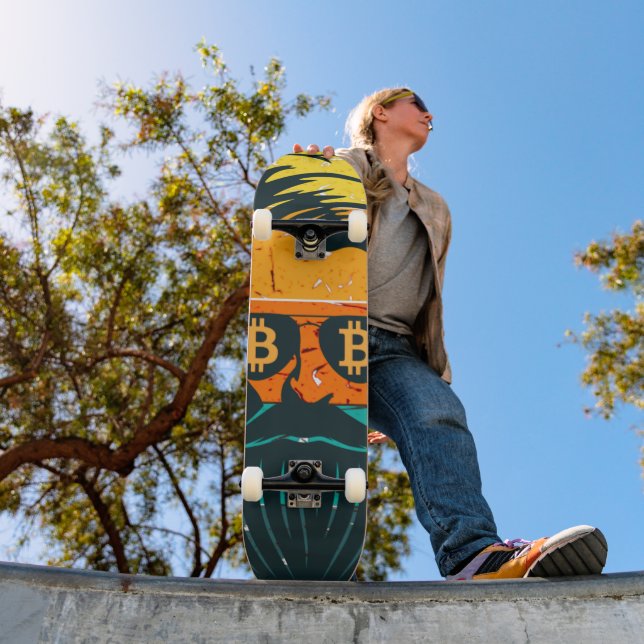 Trendy Retro Bitcoin Eyes Bartded Man Skateboard (Außen 1)