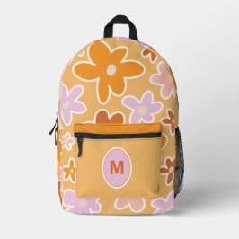 Trendy Retro-Blume in Orange & Pink Personalisiert Bedruckter Rucksack