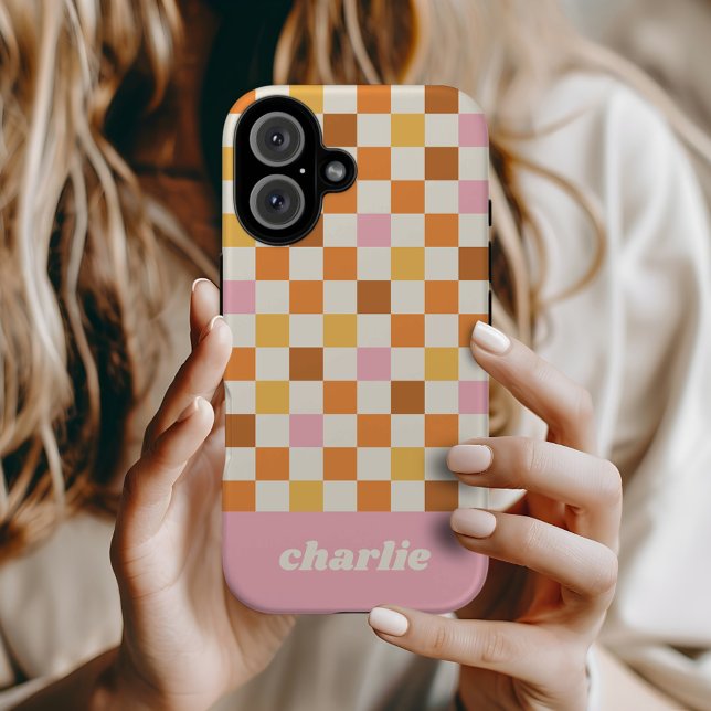 Trendy Retro Checkerboard Monogramm Case-Mate iPhone Hülle (Von Creator hochgeladen)