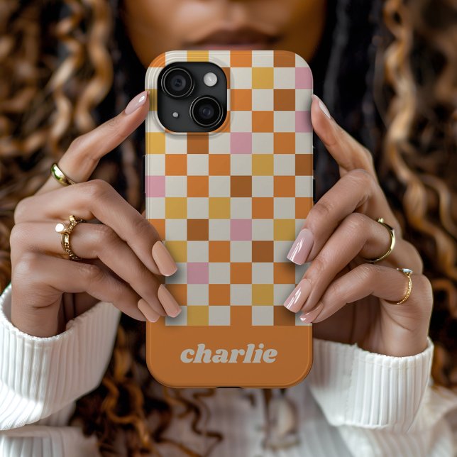 Trendy Retro Checkerboard Monogramm Case-Mate iPhone Hülle (Von Creator hochgeladen)