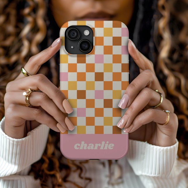 Trendy Retro Checkerboard Monogramm Case-Mate iPhone Hülle (Von Creator hochgeladen)