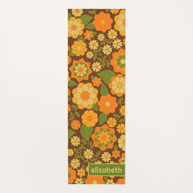 Trendy Retro Floral Pattern Custom name block  Yogamatte (Vorderseite)