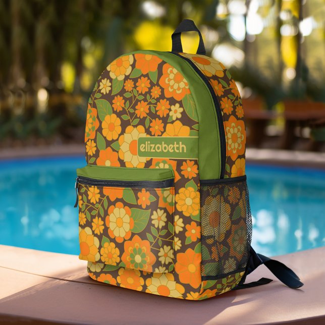 Trendy Retro Floral Pattern mit Namensblock Bedruckter Rucksack (Personalized Backpack with  Custom Name)
