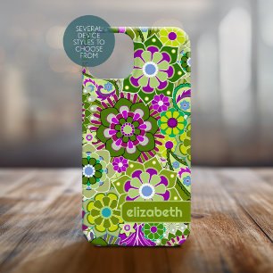 Trendy Retro Floral Pattern mit Namensblock Case-Mate iPhone Hülle