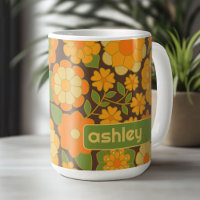 Trendy Retro Floral Pattern mit Namensblock