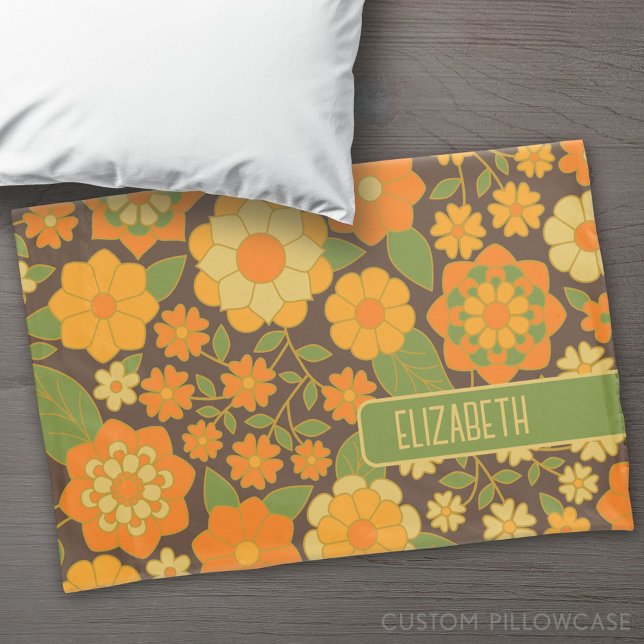 Trendy Retro Floral Pattern mit Namensblock Kissenbezug (Custom Pillowcase)