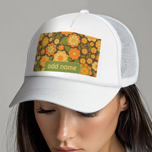 Trendy Retro Floral Pattern mit Namensblock Truckerkappe