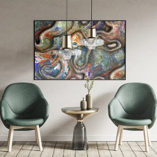 Trendy Retro Futuristic Marbled Waves Art Muster Poster