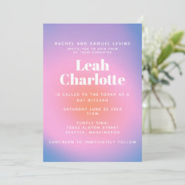 Trendy Retro Gradient Pink und Lila Bat Mitzvah Einladung