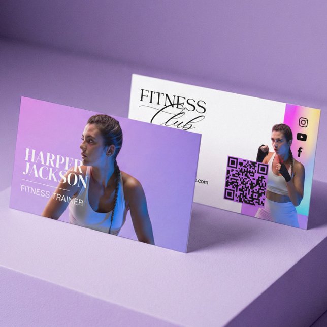 Trendy Retro Iridescent Fitness Influencer Photo Visitenkarte (Trendy Retro Iridescent Fitness Influencer Photo Business Card)