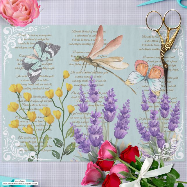 Trendy Retro Lavender Ephemera Filigree Blue Seidenpapier (Von Creator hochgeladen)