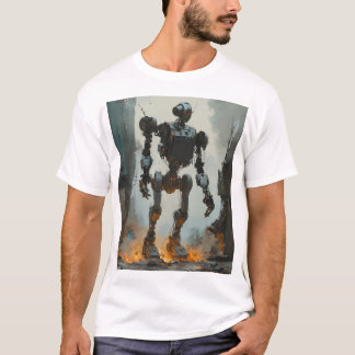Trendy Retro Roboter Grafik-Abschlag T-Shirt