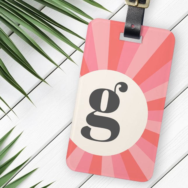Trendy Retro-Sonnenburg minimale monogramm rosa Cr Gepäckanhänger (Trendy retro sunburst minimal monogram pink cream luggage tag)