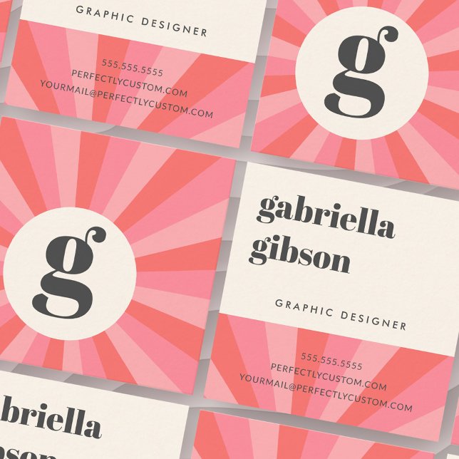 Trendy Retro-Sonnenburg minimale monogramm rosa Cr Quadratische Visitenkarte (Trendy retro sunburst minimal monogram pink cream square business card)