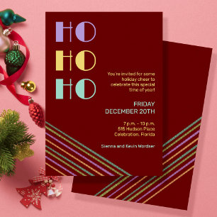 Trendy Retro-Stil rot HO-HO-HO Einladung