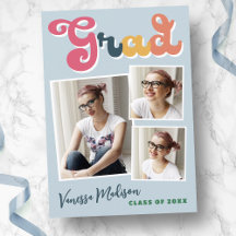 Trendy Retro Style Vintag Boho Blue 3 Foto Grad