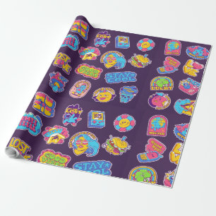 Trendy Retroaufkleber und Abzeichen-Säure-Sammelsy Geschenkpapier