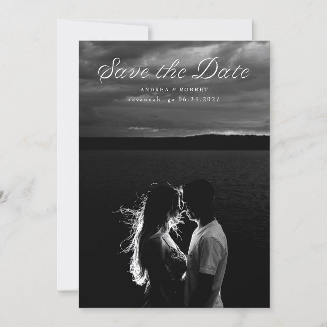 Trendy Ribbon Script Save the Date Card (Vorderseite)