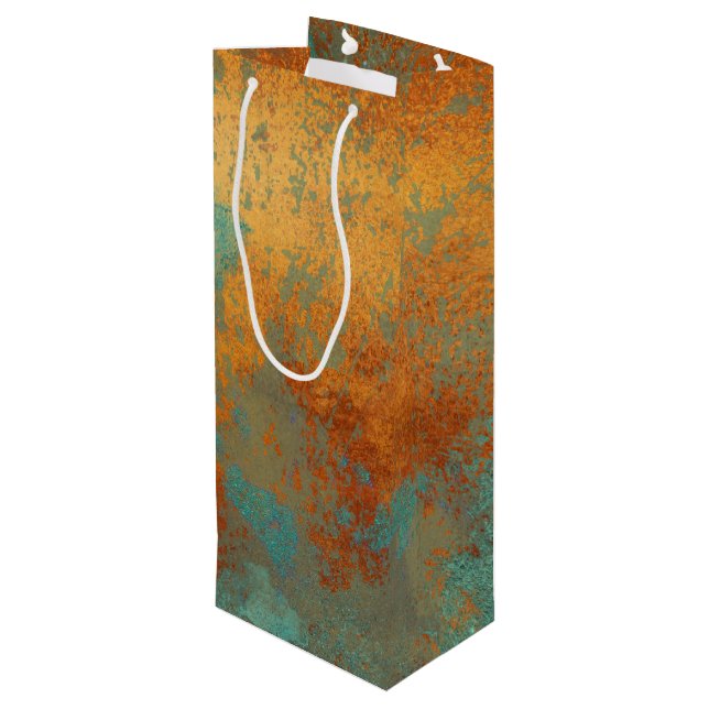 Trendy Rich Copper Patina Metallic Geschenktüte Für Weinflaschen (Rückseite Schrägansicht)