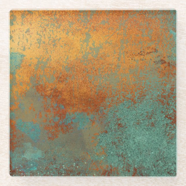 Trendy Rich Copper Patina Metallic Glasuntersetzer (Vorderseite)