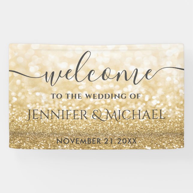 Trendy romantische goldene glänzende Hochzeit Banner (Horizontal)