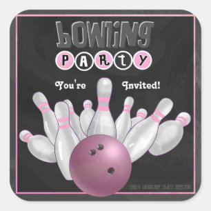 Trendy rosa Bowlings-Party laden Aufkleber ein