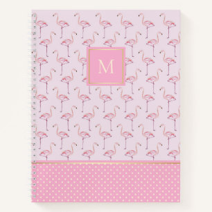 Trendy rosa Flamingos und Punkte mit Monogramm Notizbuch